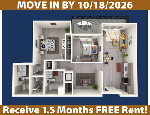 Floor plan for 2 beds, 2 baths, 1142 sqft